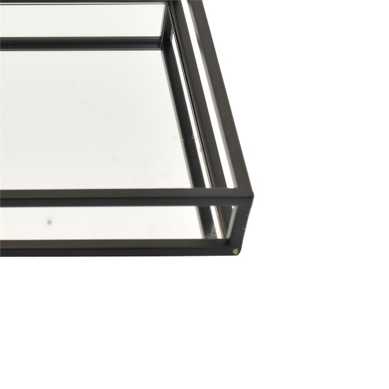 Shaya Rectangular Tray- Gallery Frame w Rails- Glass- Black Metal 16 Inch