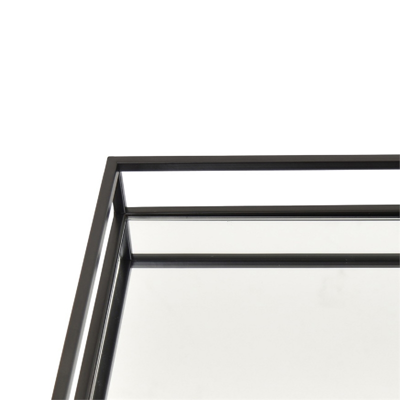 Shaya Rectangular Tray- Gallery Frame w Rails- Glass- Black Metal 16 Inch