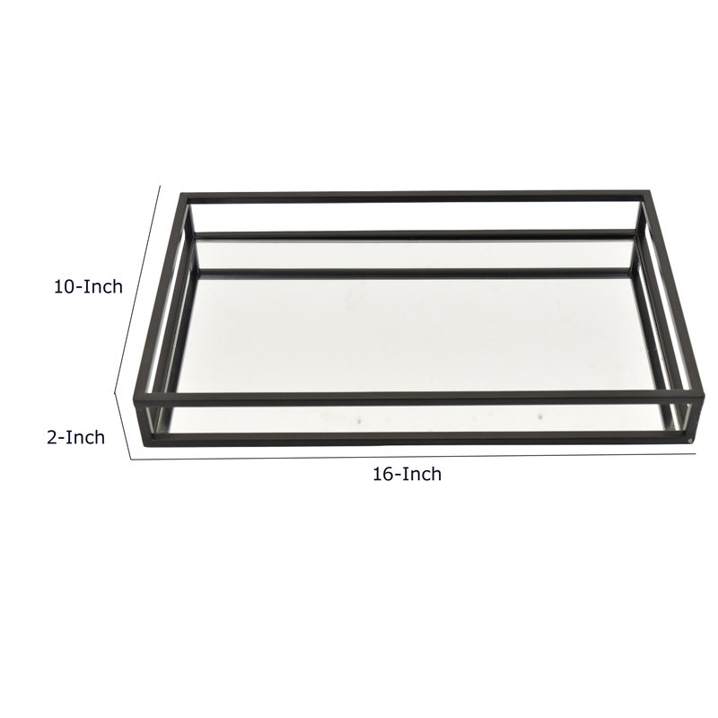 Shaya Rectangular Tray- Gallery Frame w Rails- Glass- Black Metal 16 Inch