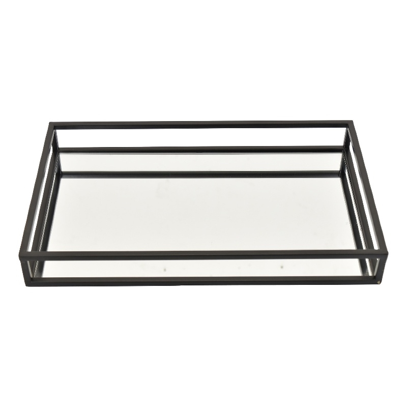 Shaya Rectangular Tray- Gallery Frame w Rails- Glass- Black Metal 16 Inch