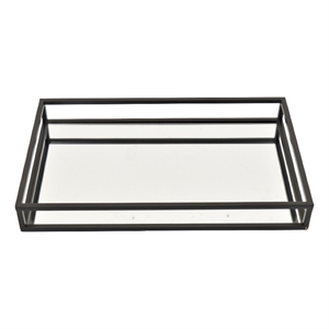Shaya Rectangular Tray- Gallery Frame w Rails- Glass- Black Metal 16 Inch