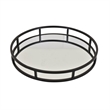 Shaya Round Tray- Gallery Frame w Rails- Glass- Black Metal 15 Inch