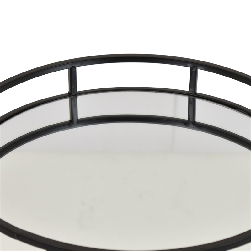 Shaya Round Tray- Gallery Frame w Rails- Glass- Black Metal 15 Inch