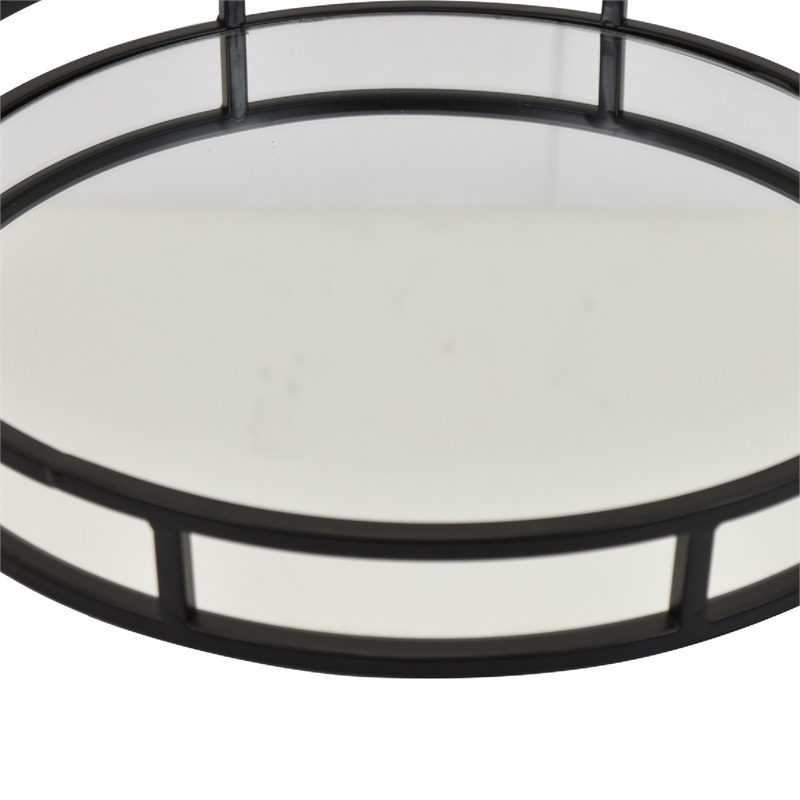 Shaya Round Tray- Gallery Frame w Rails- Glass- Black Metal 15 Inch