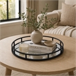 Shaya Round Tray- Gallery Frame w Rails- Glass- Black Metal 15 Inch