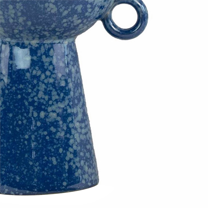Orin Multi-Tier Sculptural Vase- Loop Handles Blue Speckled Ceramic 18 Inch
