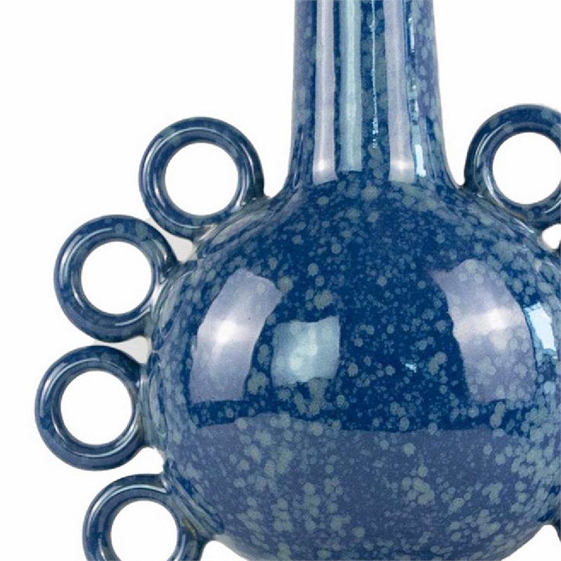 Orin Multi-Tier Sculptural Vase- Loop Handles Blue Speckled Ceramic 18 Inch