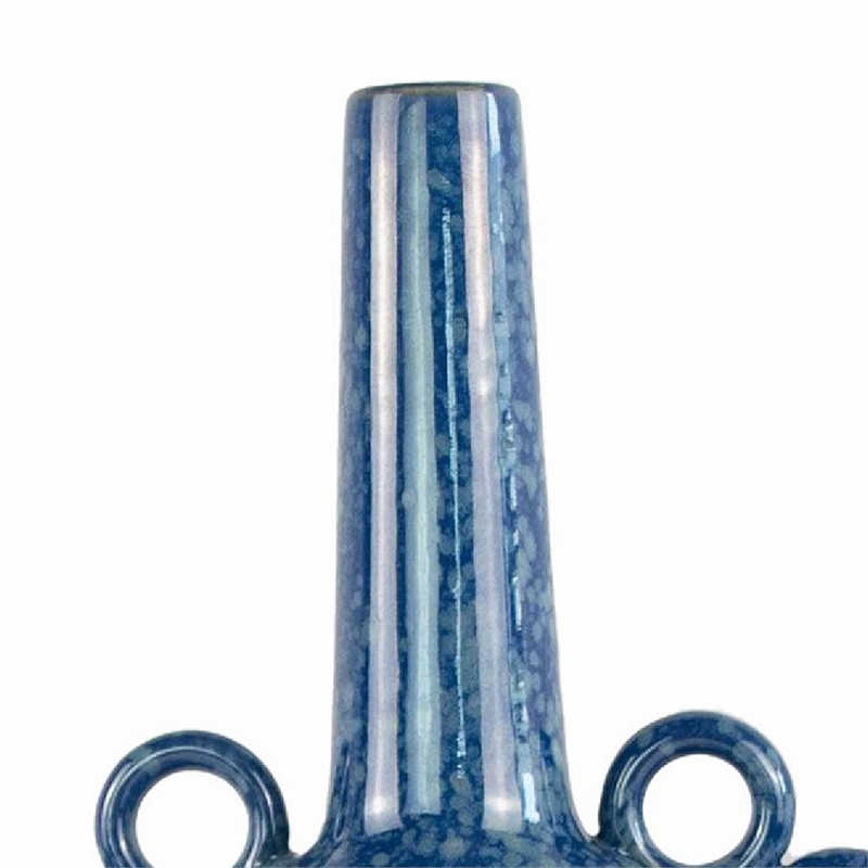 Orin Multi-Tier Sculptural Vase- Loop Handles Blue Speckled Ceramic 18 Inch