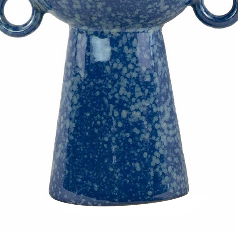 Orin Multi-Tier Sculptural Vase- Loop Handles Blue Speckled Ceramic 18 Inch