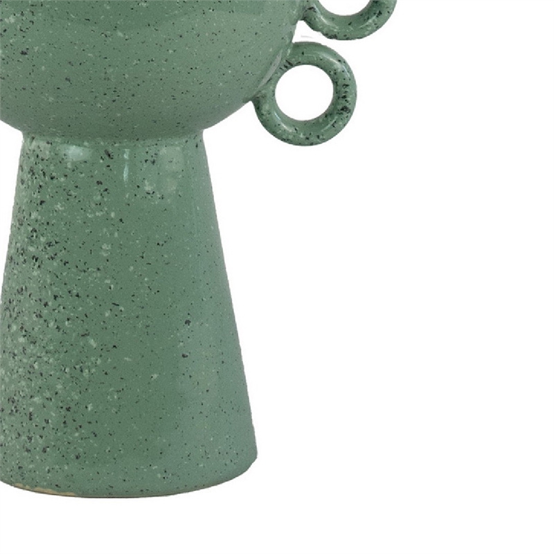 Multi-Tier Sculptural Vase- Loop Handles Green Speckled Ceramic 18 Inch