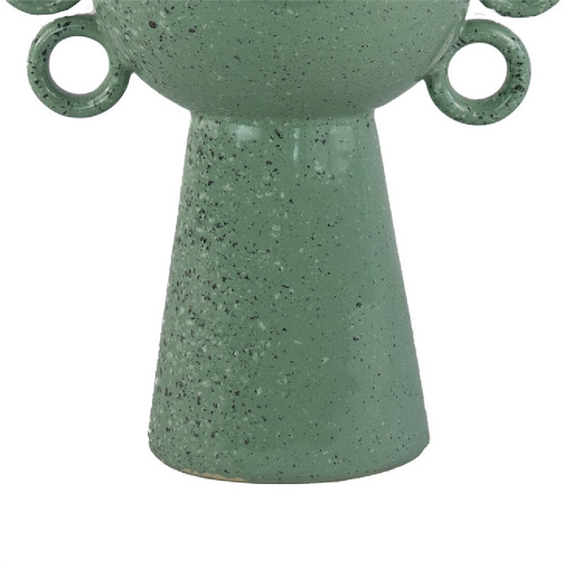 Multi-Tier Sculptural Vase- Loop Handles Green Speckled Ceramic 18 Inch
