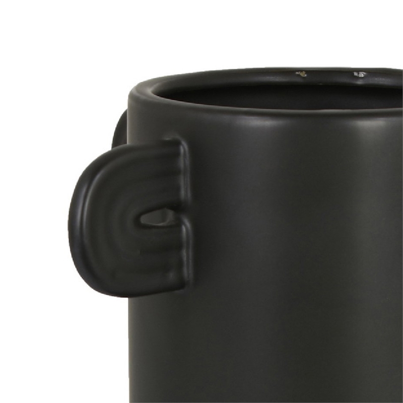Dere Capsule Vase- Lug Handles- Pedestal- Matte Black Ceramic 16 Inch