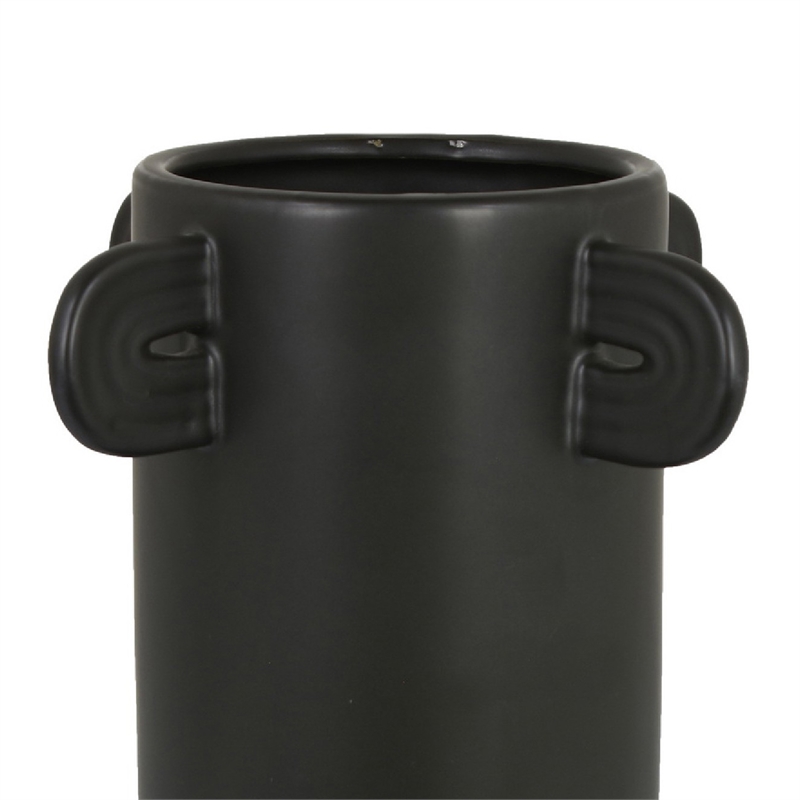 Dere Capsule Vase- Lug Handles- Pedestal- Matte Black Ceramic 16 Inch