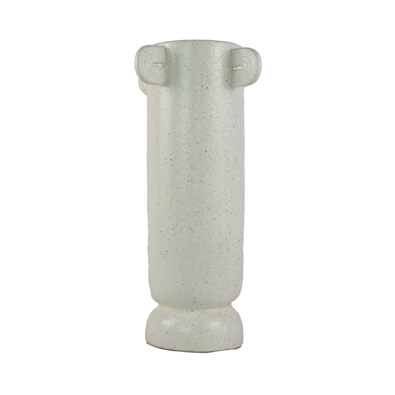 Dere Capsule Vase- Lug Handles- Pedestal- Matte White Ceramic 16 Inch