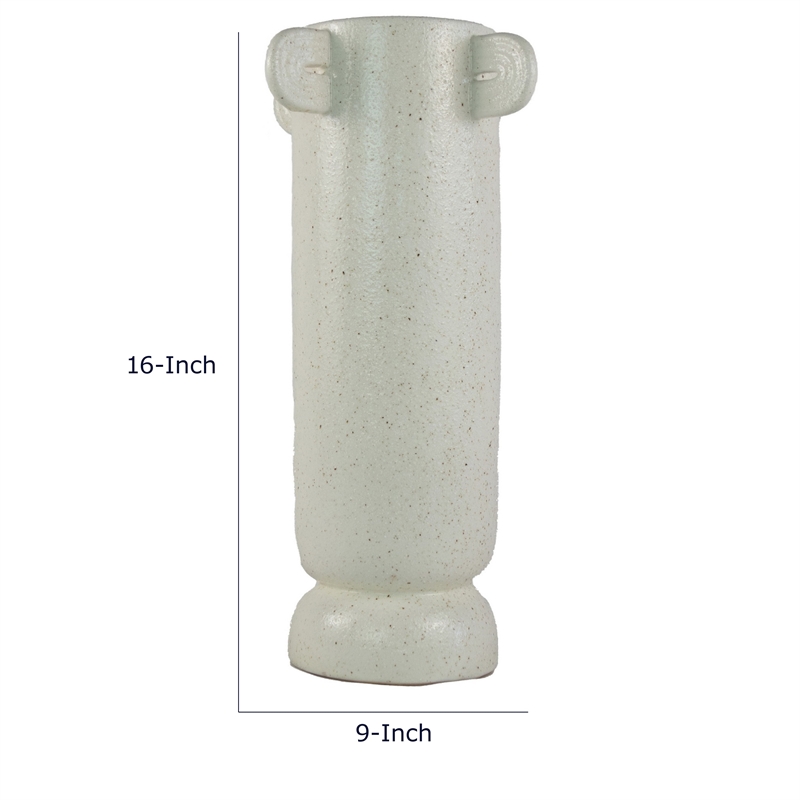 Dere Capsule Vase- Lug Handles- Pedestal- Matte White Ceramic 16 Inch