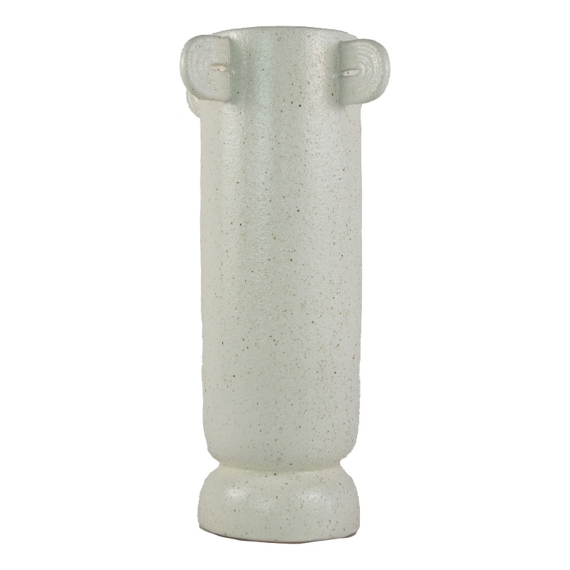 Dere Capsule Vase- Lug Handles- Pedestal- Matte White Ceramic 16 Inch