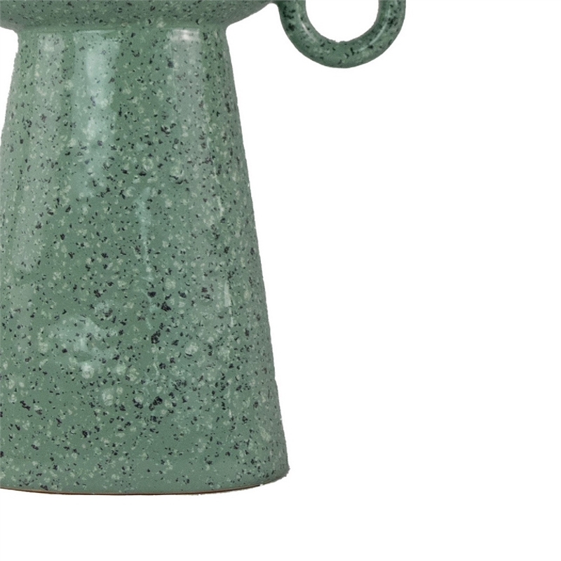Orin Decorative Vase- 8 Loop Handles-  Green White Speckled Ceramic 15 Inch