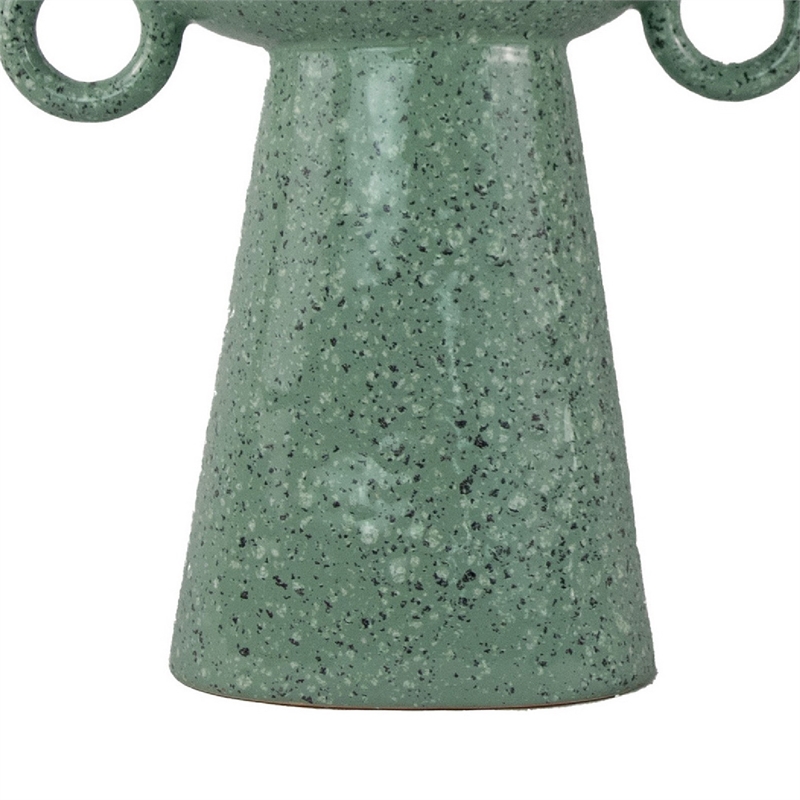 Orin Decorative Vase- 8 Loop Handles-  Green White Speckled Ceramic 15 Inch