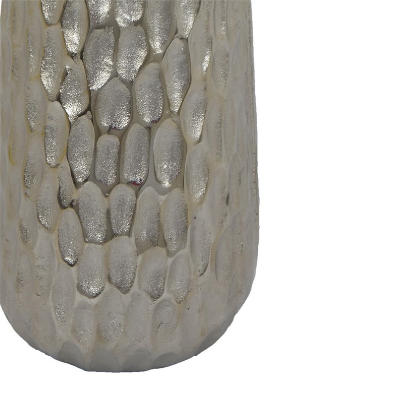 Tapered Decorative Vase with Textured Details- Silver Aluminum 19 Inch