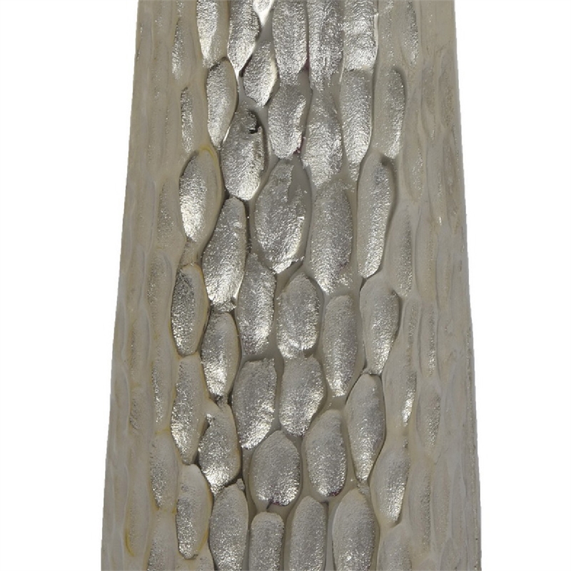Tapered Decorative Vase with Textured Details- Silver Aluminum 19 Inch