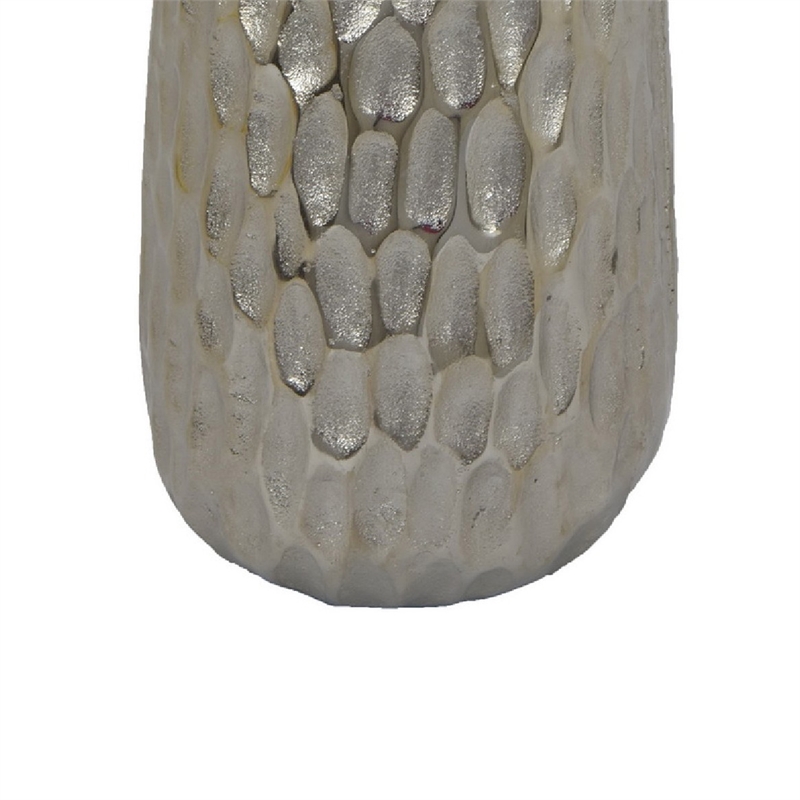 Tapered Decorative Vase with Textured Details- Silver Aluminum 19 Inch