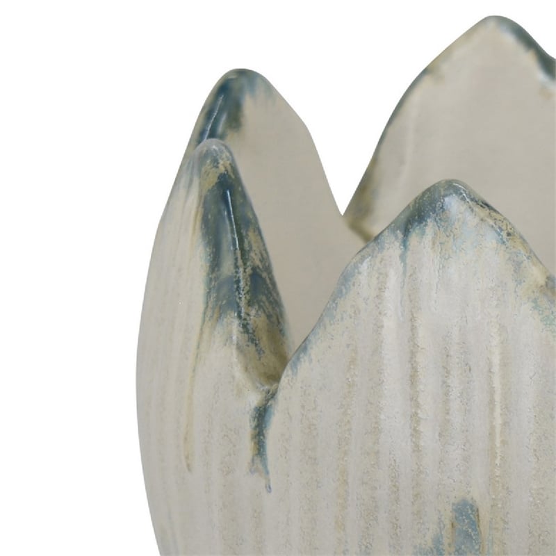 Decorative Planter with Petal Edge Design- White-Green Ceramic 10 Inch