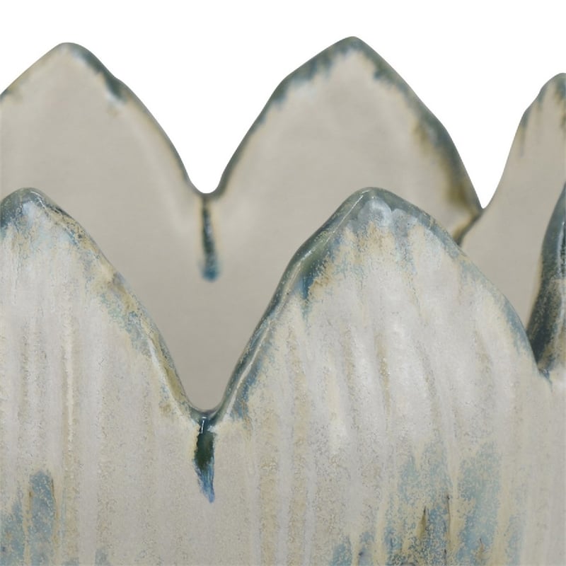 Decorative Planter with Petal Edge Design- White-Green Ceramic 10 Inch
