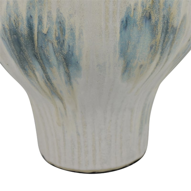 Decorative Planter with Petal Edge Design- White-Green Ceramic 10 Inch