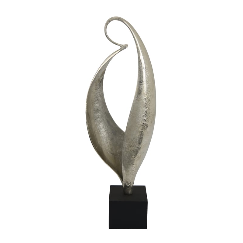 Dora Decorative Abstract Sculpture- Black Base- Silver Metal 24 Inch