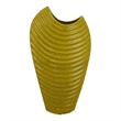 Decorative Vase with Sculpted Curved Rim- Yellow Ribbed Ceramic 20 Inch