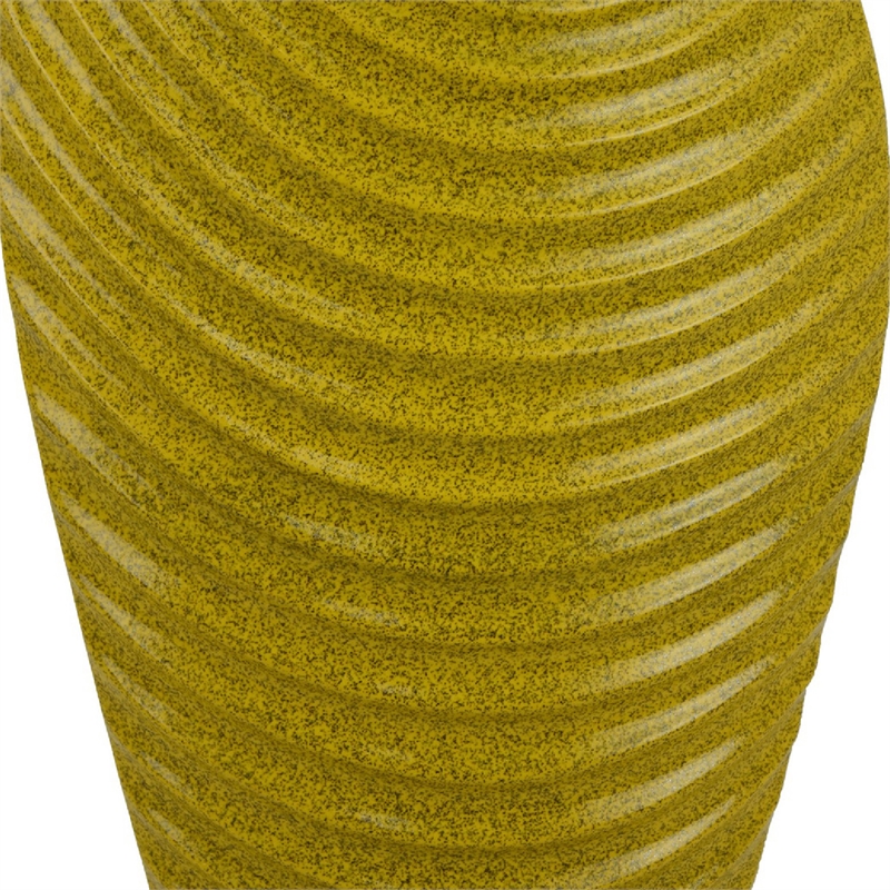 Decorative Vase with Sculpted Curved Rim- Yellow Ribbed Ceramic 20 Inch