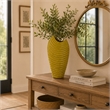 Decorative Vase with Sculpted Curved Rim- Yellow Ribbed Ceramic 20 Inch