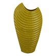 Decorative Vase with Sculpted Curved Rim- Yellow Ribbed Ceramic 20 Inch