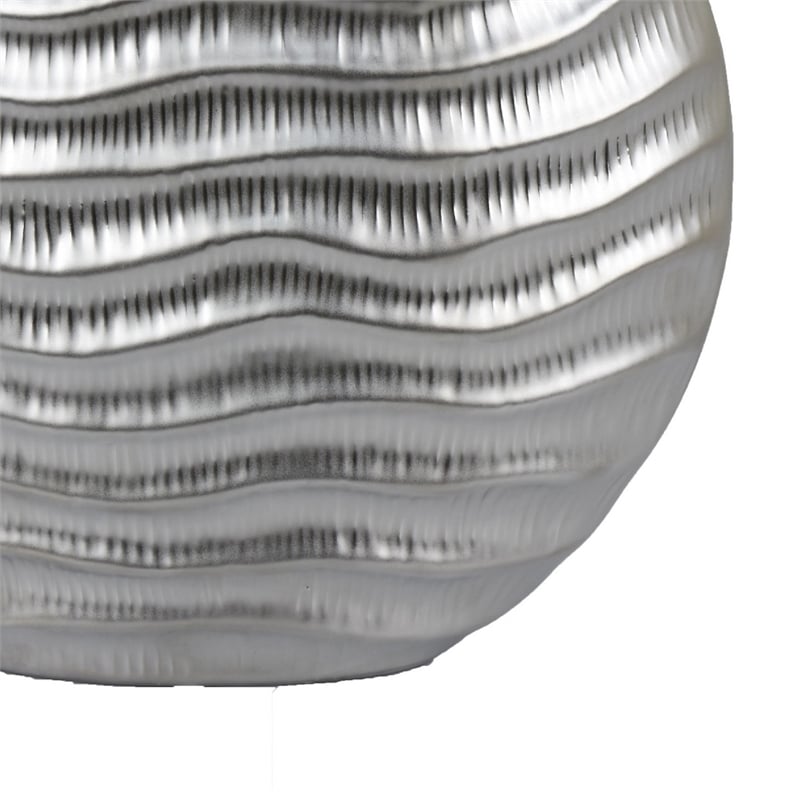 Tyler Round Vase with Textured Wave Pattern Design- Silver Ceramic 14 Inch