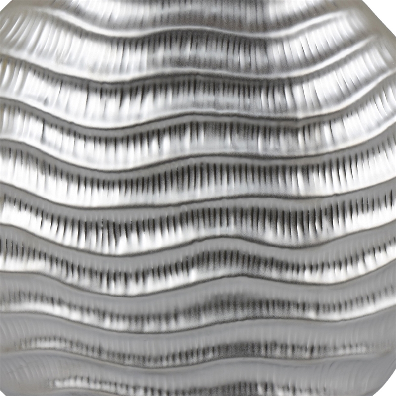 Tyler Round Vase with Textured Wave Pattern Design- Silver Ceramic 14 Inch