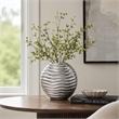 Tyler Round Vase with Textured Wave Pattern Design- Silver Ceramic 14 Inch
