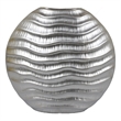Tyler Round Vase with Textured Wave Pattern Design- Silver Ceramic 14 Inch
