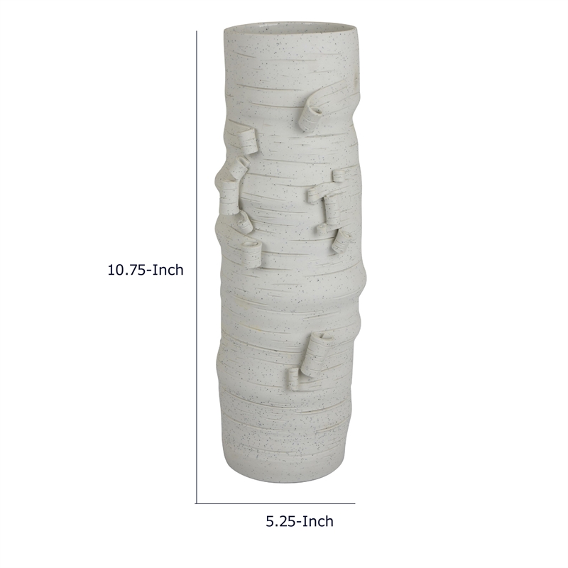 Moona Modern Vase with Sculpted Raised Details- White Textured Ceramic