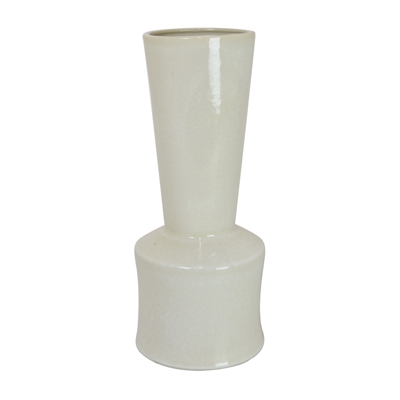 Ginny Decorative Vase with Slender Neck- Glossy White Ceramic 16 Inch