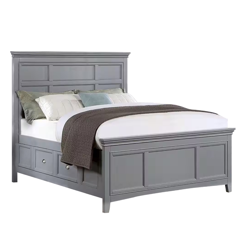 Full Bedroom Set- Gray and Chrome- 2 Piece Set with Nightstand