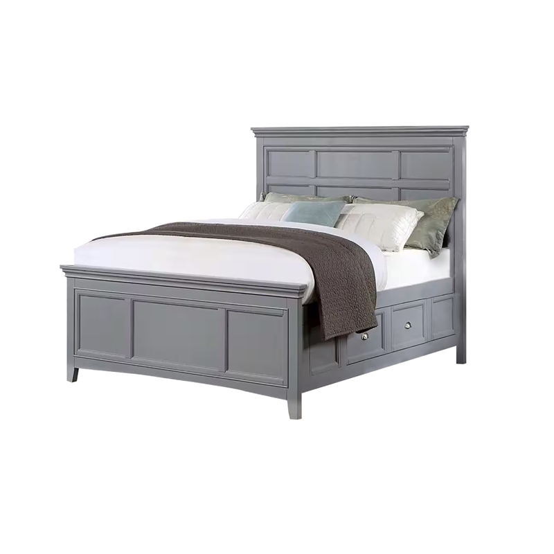 Full Bedroom Set- Gray and Chrome- 2 Piece Set with Nightstand
