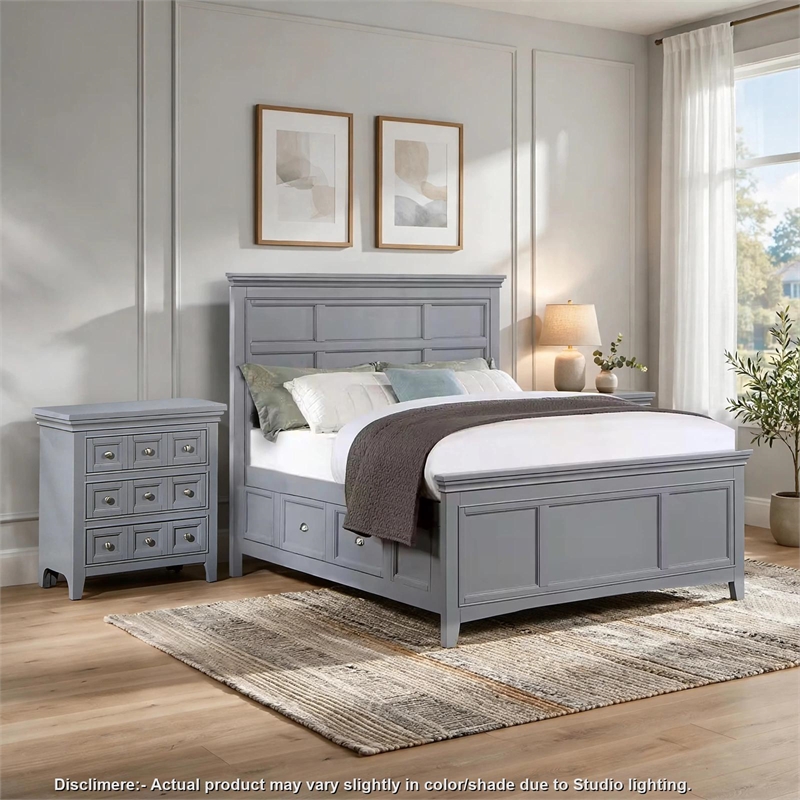 Full Bedroom Set- Gray and Chrome- 2 Piece Set with Nightstand