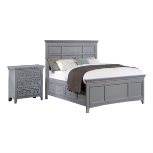 Full Bedroom Set- Gray and Chrome- 2 Piece Set with Nightstand