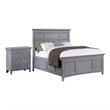 Full Bedroom Set- Gray and Chrome- 2 Piece Set with Nightstand