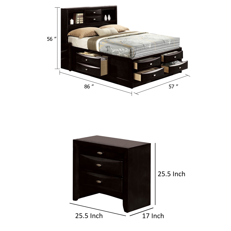 Full Bedroom Set- Black and Nickel- 2 Piece Set with Nightstand