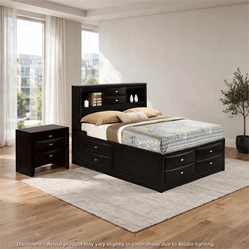 Full Bedroom Set- Black and Nickel- 2 Piece Set with Nightstand