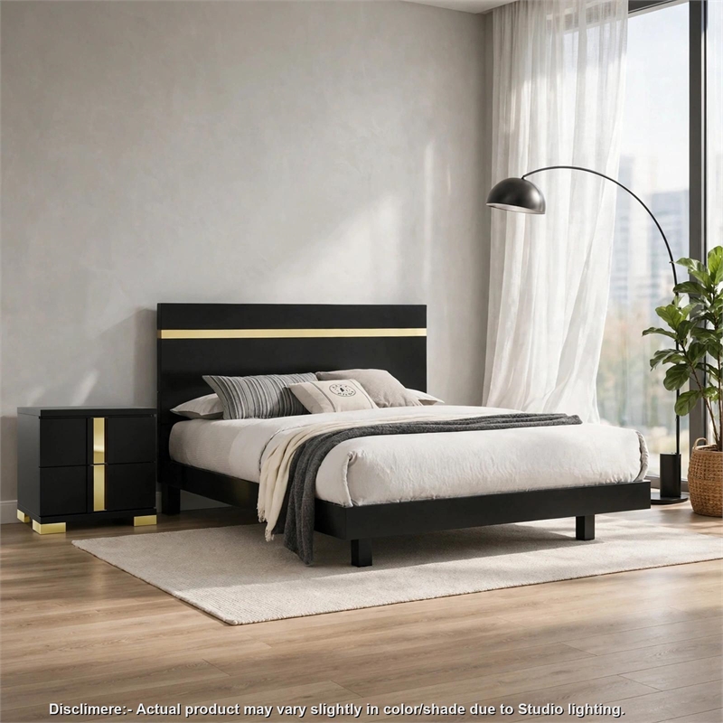 Full Bedroom Set- Black and Gold- 2 Piece Set with Nightstand
