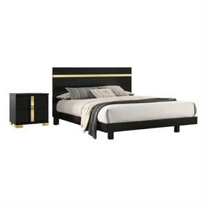 Full Bedroom Set- Black and Gold- 2 Piece Set with Nightstand