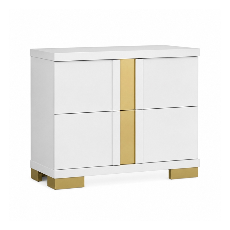 Full Bedroom Set- White and Gold- 2 Piece Set with Nightstand