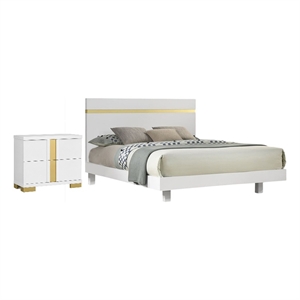 Full Bedroom Set- White and Gold- 2 Piece Set with Nightstand